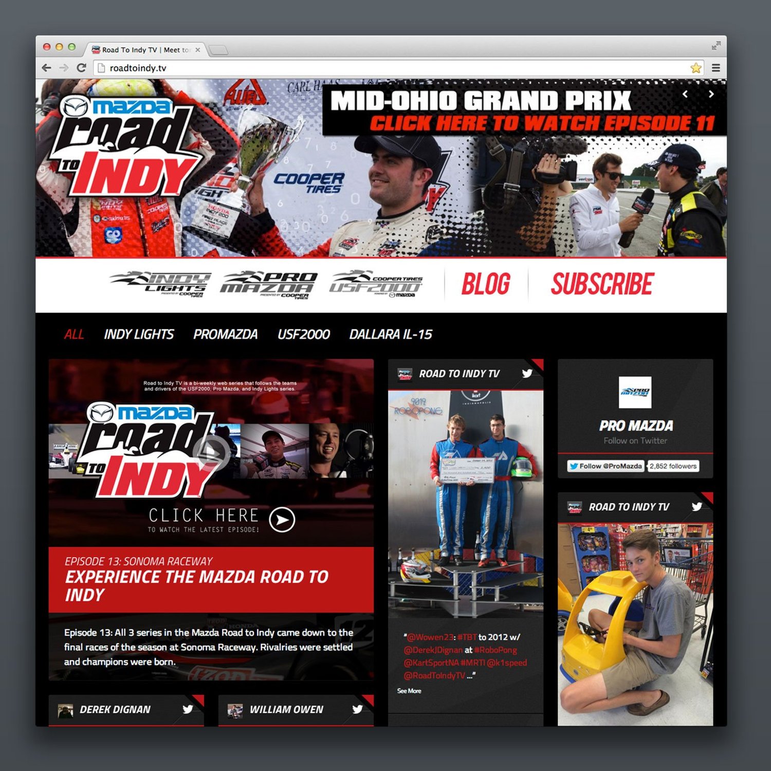 Mazda Road To Indy.TV Content Aggregator, project visual