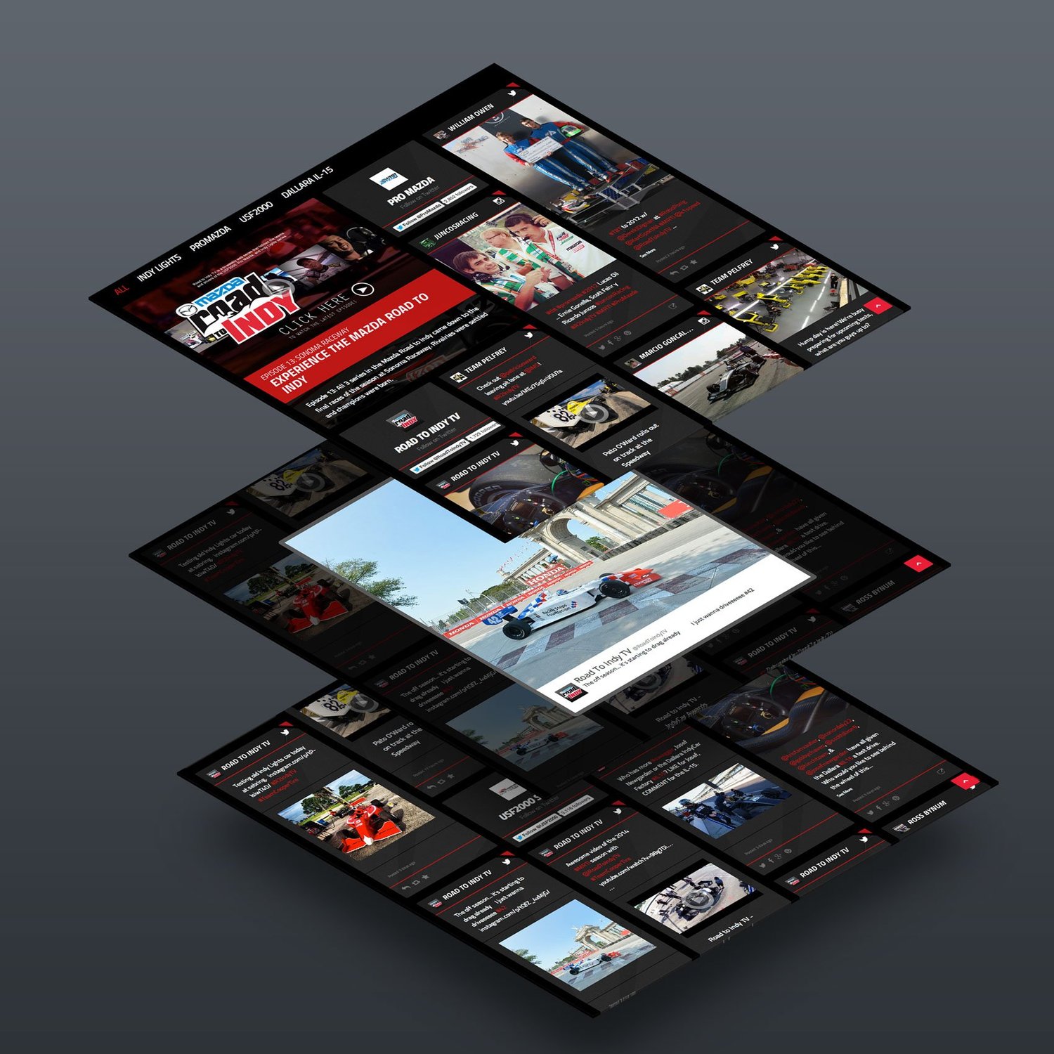 Mazda Road To Indy.TV Content Aggregator, project visual